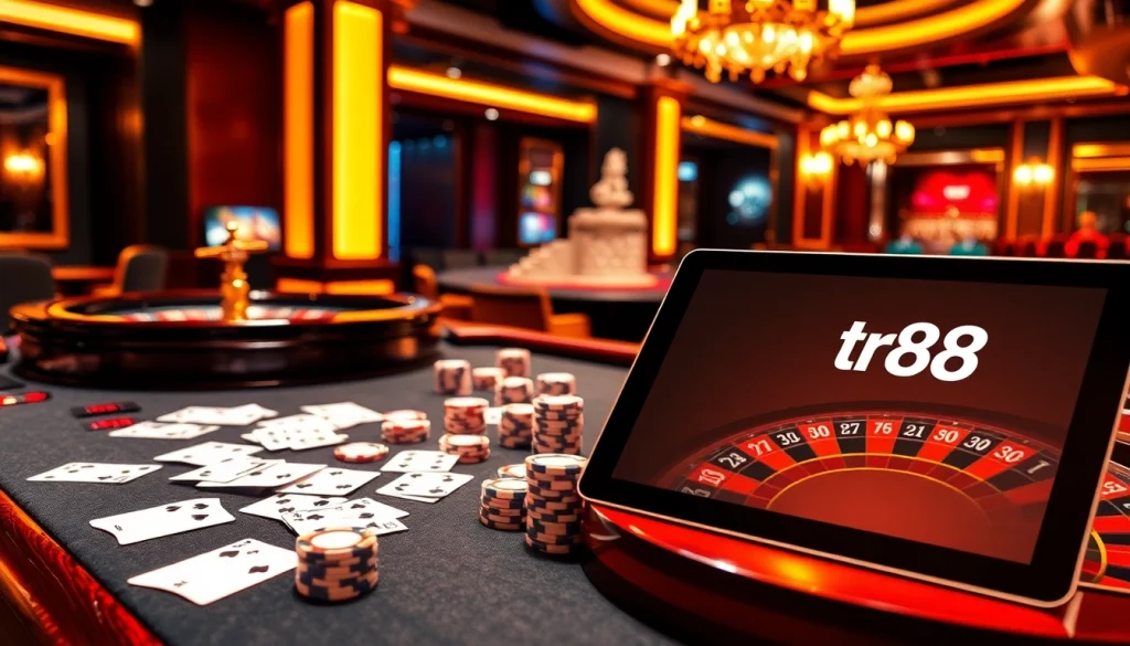 Engaging gambling scene featuring the nhà cái tr88 logo with vibrant colors and exciting gameplay elements.