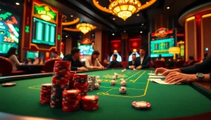 Players enjoying a thrilling game of tài xỉu md5 at an upscale casino.