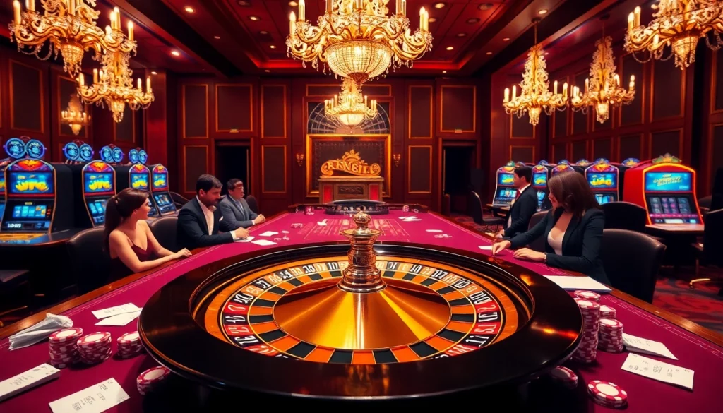 Experience thrilling gambling at https://topclub.site/ with a vibrant casino scene featuring roulette and poker.