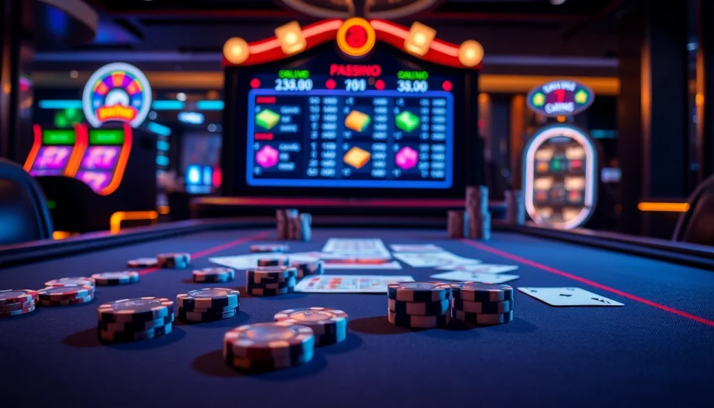 Experience the thrill of online gambling at https://99ok.co.im/ with an exciting casino scene featuring poker chips and dice.