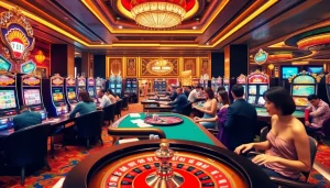 High-stakes gambling scene at MV88 casino with players engaging in slot machines and poker games.