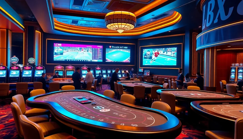 Betting excitement at Thể Thao LC88 with lively sports visuals and luxury casino ambiance.