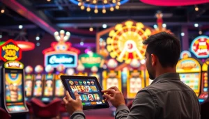 Jouer à casino en ligne sur un appareil moderne dans une ambiance excitante et lumineuse.