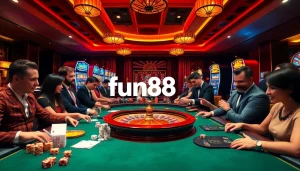 Action-packed casino scene featuring players at fun88.foundation, enjoying roulette and slots