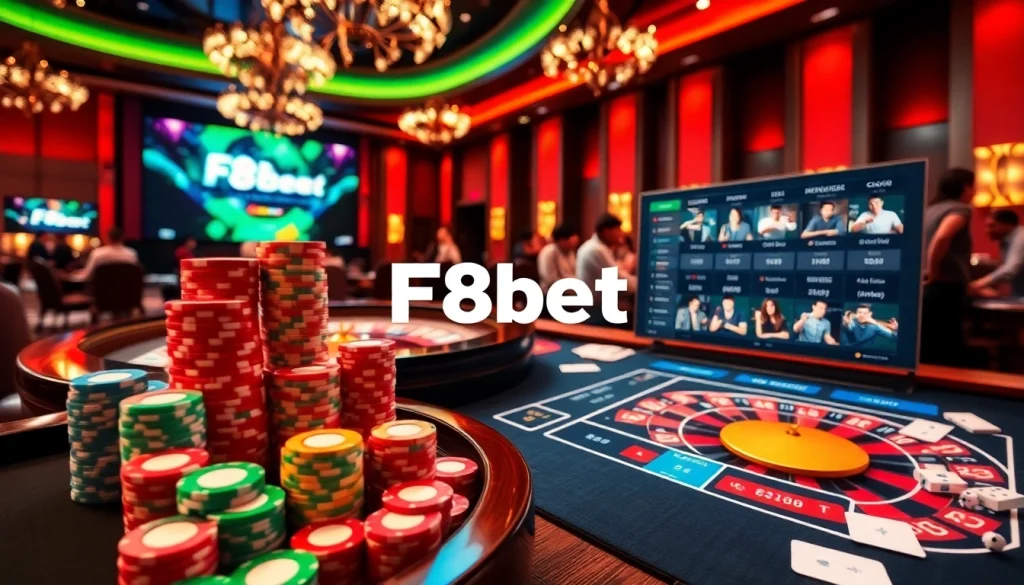 Experience thrilling online gambling at F8bet with vibrant casino tables and engaged players.