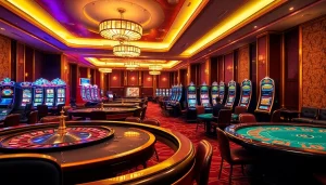 Players enjoying a thrilling moment at LC88 Casino with vibrant tables and slot machines.