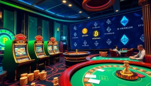 Engage in thrilling gameplay at a casino crypto en ligne with vibrant slot machines and poker tables.