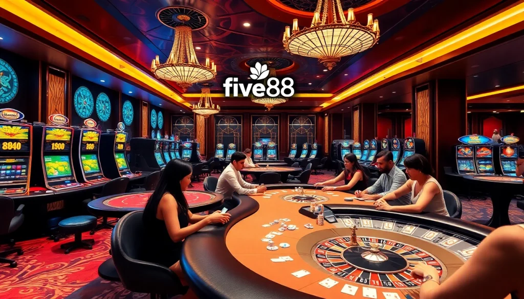 Experience the thrill of five88 with poker tables and luxurious casino ambiance.