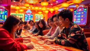Online gaming scene featuring players engaged in mahjong lottery on https://nk88.gg/ with vibrant colors and excitement.