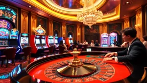Engage with the excitement of live casino France featuring a luxurious roulette table and players.