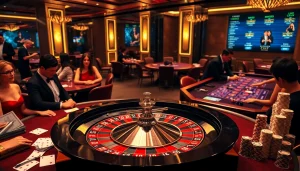Experience high-stakes play at CM88 with an elegant casino setting featuring roulette and poker.