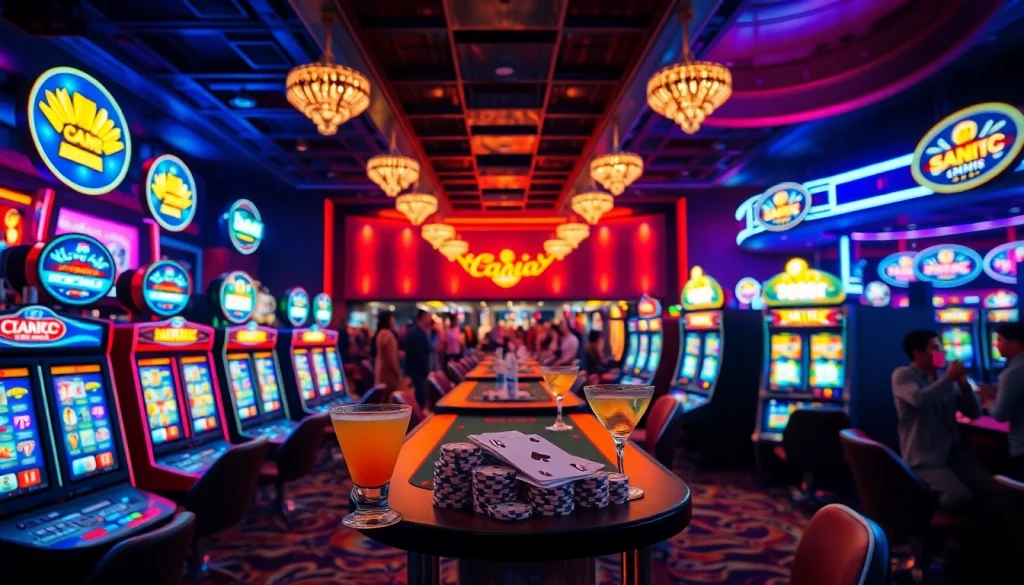 Jouez à casino en ligne avec des lumières vives et une ambiance excitante.