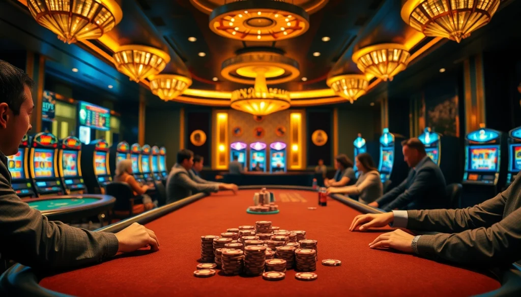 Crypto casino vibrant chips and players engaging in a lively game