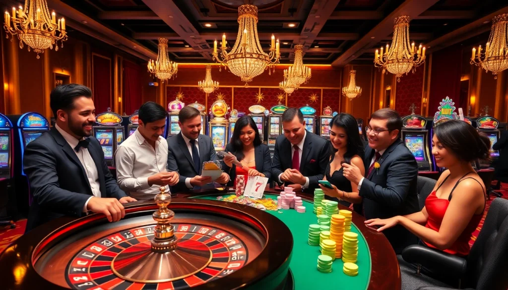 Engaging players at a bonus sans depot casino enjoying roulette and slot machines.