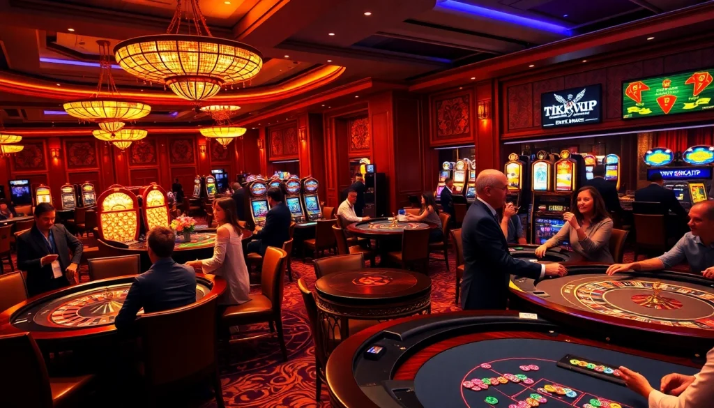 Players enjoying thrilling games at a luxurious rikvip online casino, showcasing excitement and high stakes.