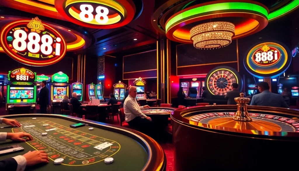Winning big at the 88i casino with vibrant slot machines and a thrilling blackjack table.