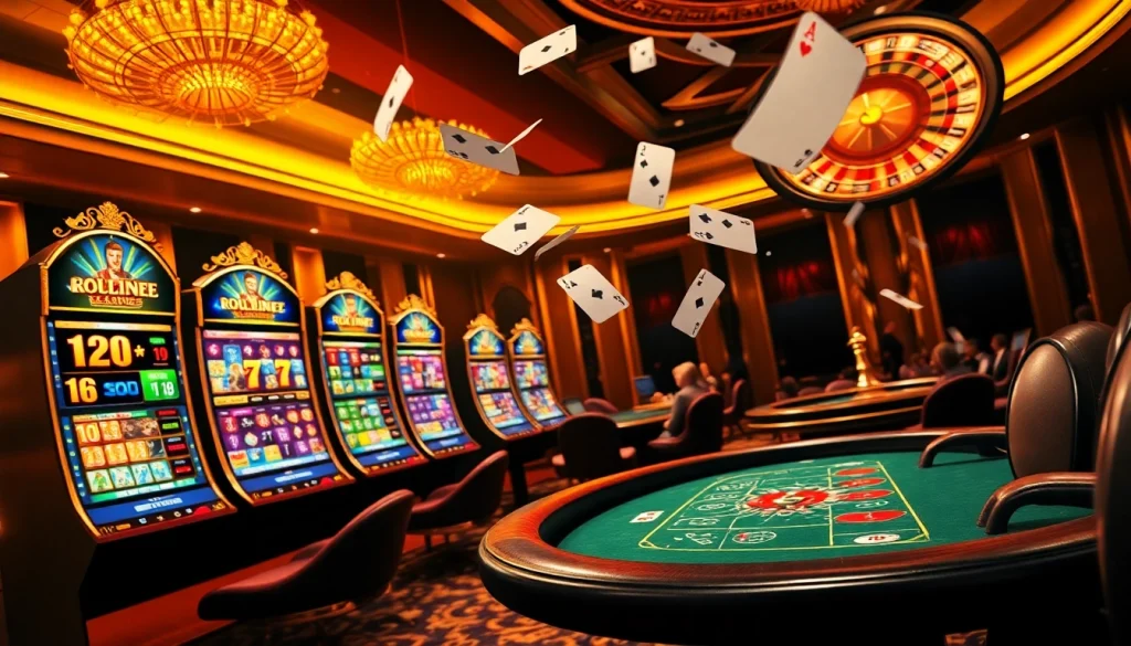 Engaging casino scene with vibrant elements at https://123b.ing/ illustrating excitement in online gambling.
