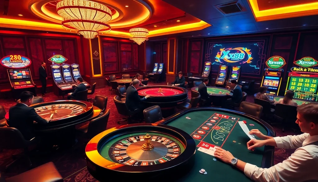 Experience excitement at Link vào X88 with players enjoying poker and thrilling slot machines.