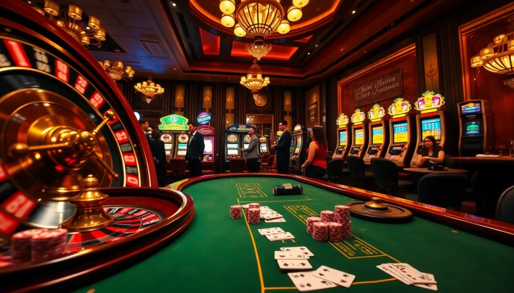 Experience the thrill of lucky88 trang chủ with an engaging casino scene featuring vibrant slot machines, poker chips, and intense gameplay.