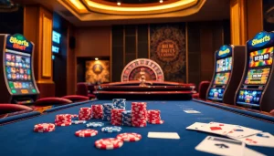 Engaging casino action at 8KBET with vibrant poker chips and a roulette wheel.