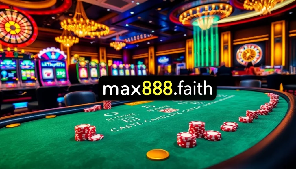 Max88.faith players engaging in excitement at a luxurious casino table environment.