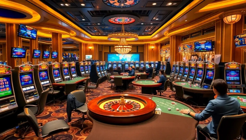Players enjoying thrilling games at a casino en ligne France, with vibrant slots and dynamic poker action.
