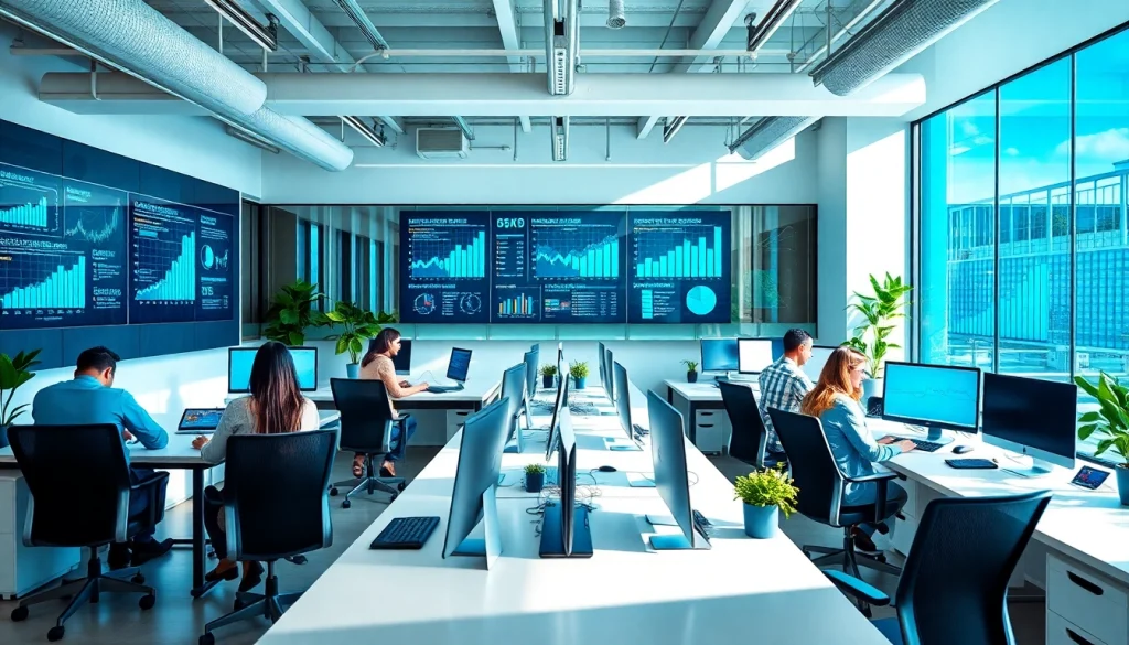 Equipo de agencia de marketing digital colaborando en una oficina moderna en Guadalajara.