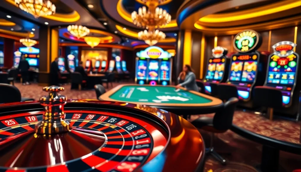 Experience the thrill of OK8386 with vibrant casino action and a dazzling roulette wheel.