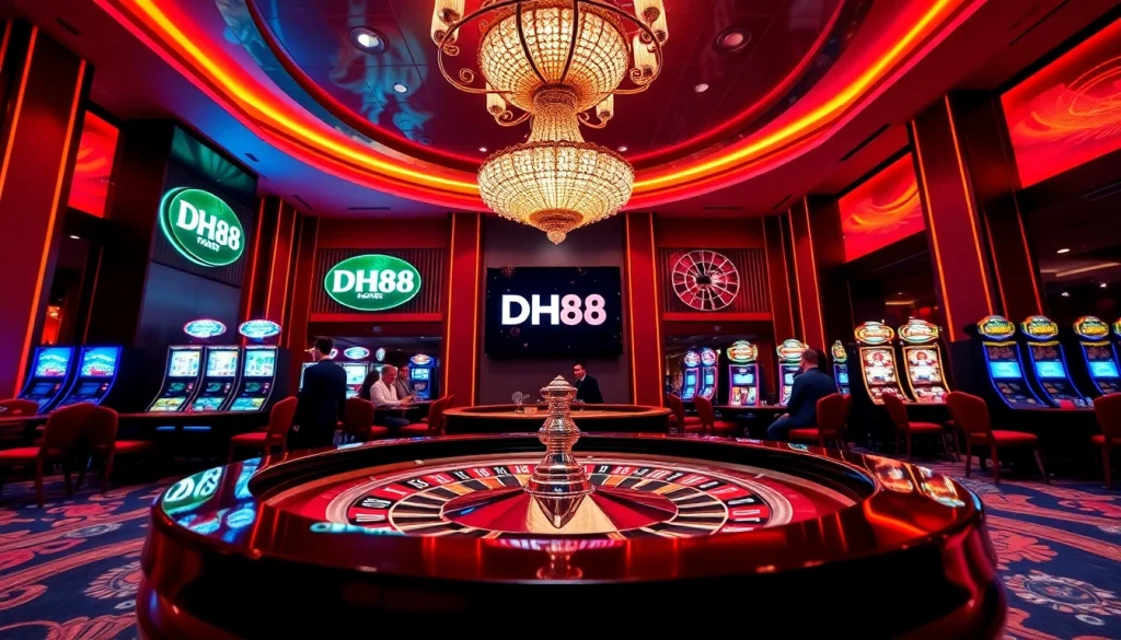 Experience the excitement at DH88 casino with vibrant gaming elements and luxurious ambiance.