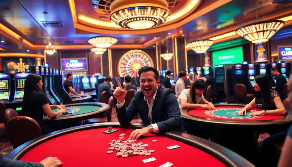 Players enjoying exhilarating casino games at CM88 with vibrant tables and winning moments.