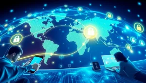 动态数字插图展示快连官网在各设备上快速而安全的网络加速服务。