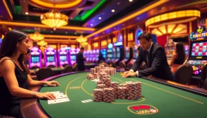 Engage in thrilling gameplay at https://lucky88.ae.org/ in a vibrant casino atmosphere with poker tables and slot machines.
