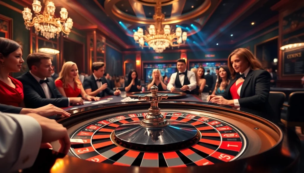 Exciting scene of bets in action at https://68vip.co/ high-stakes casino, showcasing roulette and players.