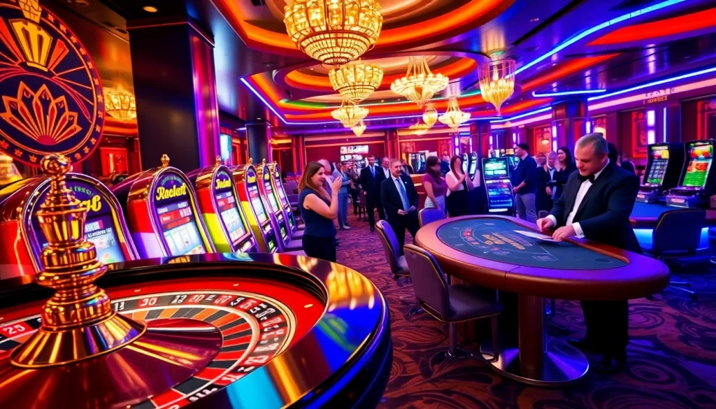 Gambler placing bets at 789club's luxurious casino interior featuring vibrant slot machines.