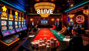Experience the thrill of 8LIVE with stunning casino visuals featuring dynamic games and vibrant atmosphere.