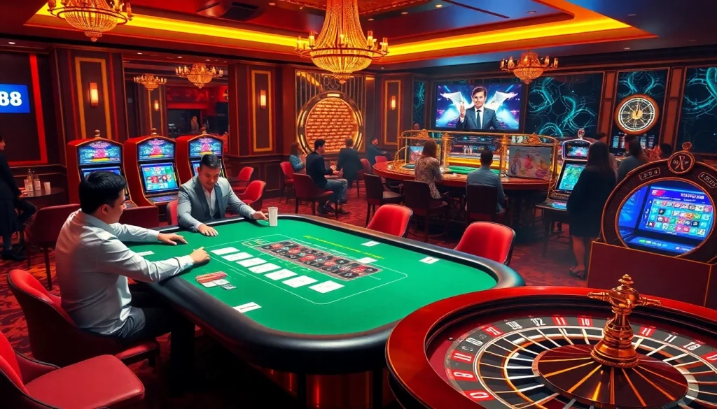 Engaging scene showcasing DU88 online gambling excitement, poker table, and dynamic betting atmosphere.