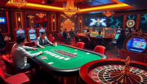 Engaging scene showcasing DU88 online gambling excitement, poker table, and dynamic betting atmosphere.
