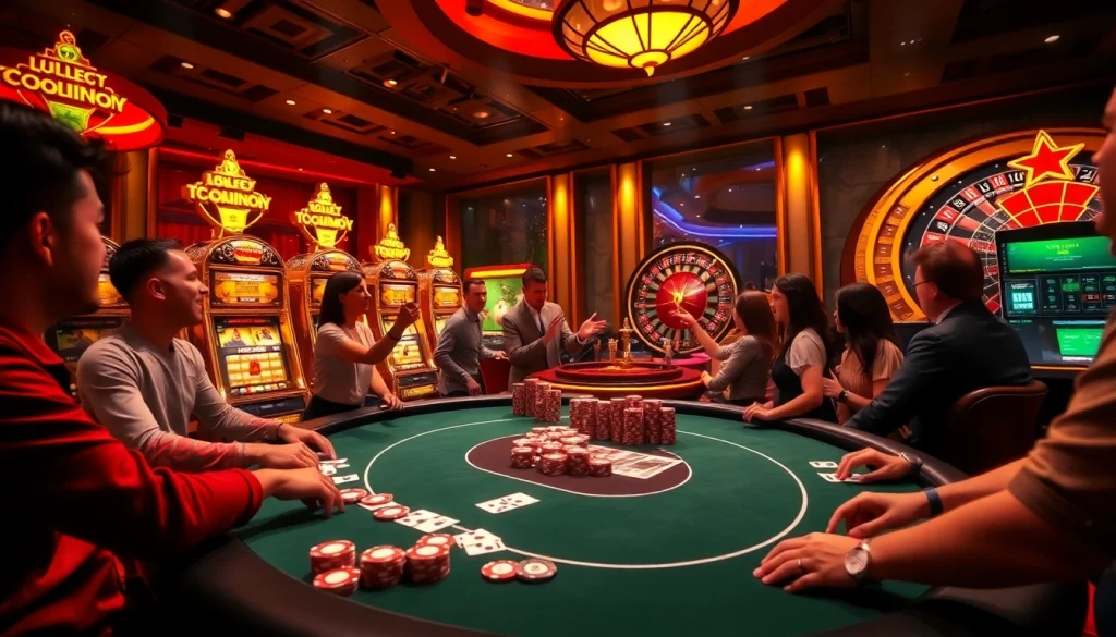 Experience high-stakes action at Luck8 Casino with vibrant gambling visuals and luxurious atmosphere.